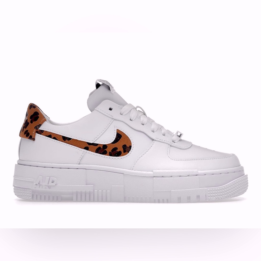 Nike Women’s pixel White Sneakers with Leopard Print Swoosh